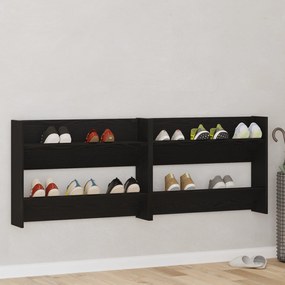vidaXL Armários de Sapatos de Parede - Conjunto de 2 em Carvalho Preto, 80x18x60 cm, Feitos de Madeira de Engenharia