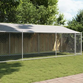 Jaula para cão com telhado/porta 8x2x2 m aço galvanizado cinza