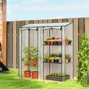 Estufa de jardim com prateleiras de 3 níveis 143 L x 45 P x 151 A cm, pequena estufa em lona de PVC e estrutura de aço, 2 portas de rodas, transparent