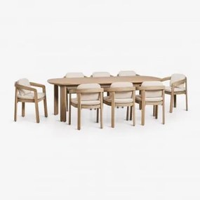 Conjunto De Mesa Oval 240x100 Cm E 8 Cadeiras De Jardim Em Madeira De Acácia Uleno Marrom Acácia Claro - Sklum