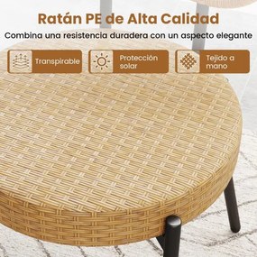 Conjunto jardim PE e Rattan 3 Peças com Mesa de Café em Vidro Temperado e 2 cadeiras para Varanda, Terraço e Pátio Caqui