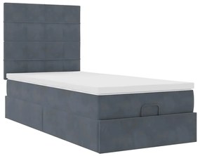 Estrutura cama otomana colchões 90x190cm veludo cinzento escuro