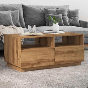 vidaXL Mesa de centro com luzes LED 90x49x40 cm carvalho artesanal