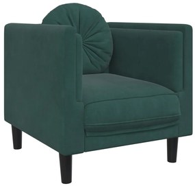 3 pcs conjunto de sofás com almofadas veludo verde-escuro