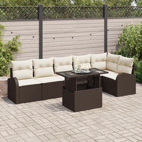 Conjunto de Sofá de Jardim vidaXL 7 Peças com Almofadas Ratan Poliéste