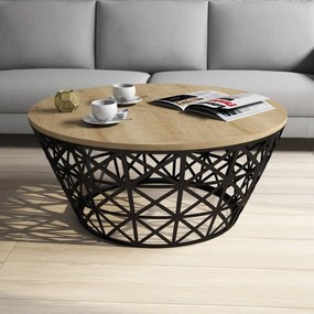 Mesa de Centro Stil Metal Ferforje – Carvalho Preto – 90x90x38 cm