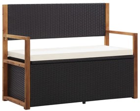 46010 vidaXL Banco de arrumação 115 cm vime PE e madeira acácia maciça preto