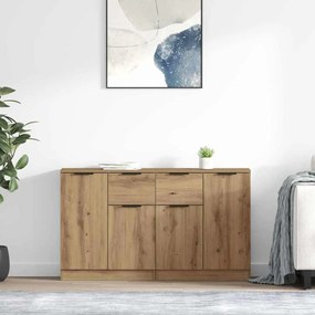 vidaXL Aparadores com gaveta 2 pcs Carvalho Artesanal 60 x 30 x 70 cm