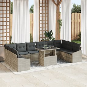 Conjunto de Sofá de Jardim com 11 Peças e Almofadas Cinza Claro de Rat
