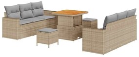 Conjunto de Sofá de Jardim vidaXL 9 Peças com Almofadas Bege Vime Acác