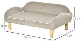 PawHut Sofá para Animais de Estimação em Veludo Suave Sofá Cama para Cães Gatos Médios e Pequenos Acolchoado Grosso Pés de Madeira 70x40x28cm Bege