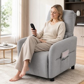 Poltrona de Massagem Reclinável com Calor Lombar, Assento com Molas, Apoio para os Pés e Almofada Lombar em Tecido Atoalhado Cinzento