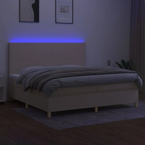 Cama box spring c/ colchão e LED 200x200 cm tecido cor creme