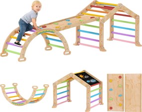 Triângulo de escalada para crianças com rampa reversível, escorrega basculante e estrutura de escalada multicolorida