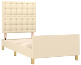 Estrutura de cama sem colchão 100x200 cm tecido cor creme