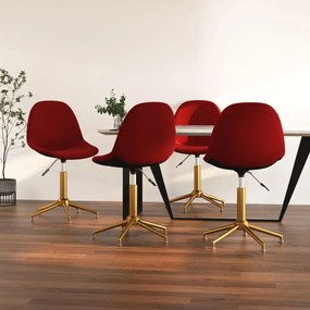 vidaXL Cadeiras de jantar giratórias 4 pcs veludo vermelho tinto