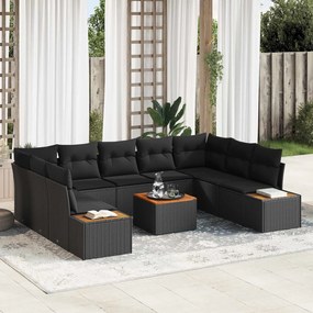 vidaXL Conjunto de Sofá de Jardim com almofada 5 pcs Preto Polirattan