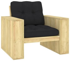 vidaXL Cadeira de jardim c/ almofadões pretos pinho impregnado