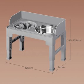 Comedouro elevado para cães, ajustável em altura e inclinável 42,5 x 24 x (28,5-36,5) cm Cinza