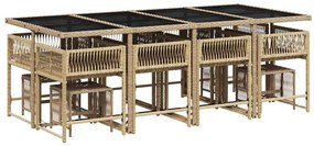 13 pcs conj. jantar jardim c/ almofadões vime PE bege misturado