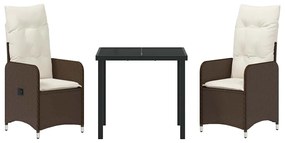 Conjunto de Jantar de Jardim 3 Peças com Almofadas Castanho Rattan Sin