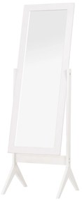 HOMCOM Espelho de Pé para Maquilhagem Reclinável com Estrutura de Madeira para Dormitório Vestidor 47x46x148cm Branco