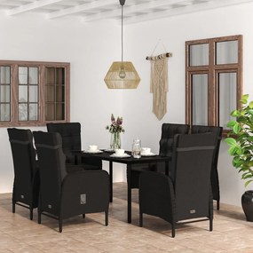 7 pcs conjunto de jantar para jardim com almofadões preto
