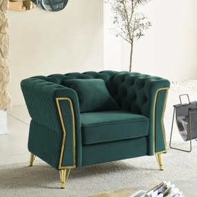 POLTRONA EMY COM ALMOFADA 104X83X76 CM VERDE E DOURADO