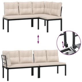 5 pcs sofás de jardim com almofadões aço revestido a pó preto
