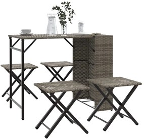 5 pcs conjunto de jantar para jardim dobrável vime PE cinzento