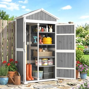 Armário de jardim - Abrigo de jardim impermeável com telhado metálico e porta dupla para ferramentas de jardinagem 105 x 55 x 179 cm - Cinza