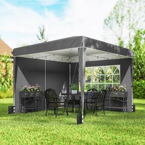 Tenda de jardim para exterior 3x3 m, tenda dobrável com paredes laterais, proteção UV 50+, saco de transporte, cinzento