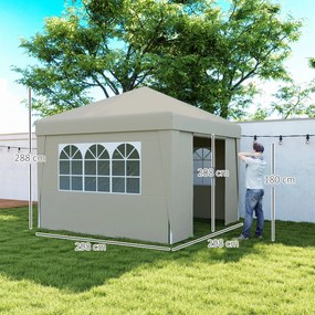 Tenda de jardim dobrável 3 x 3 x 2,75 m com proteção UV 30+ com janelas + laterais + saco de transporte creme