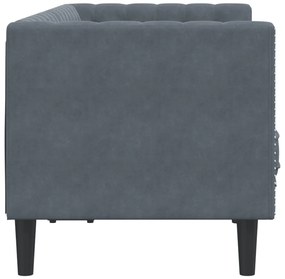 Sofá chesterfield com rolos 2 lugares veludo cinzento-escuro