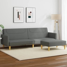 vidaXL Sofá-cama de 2 lugares c/ apoio de pés tecido cinzento-escuro