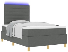 Cama Box Spring com Colchão &amp; LED Cinza Escuro 120x200 cm Tecido