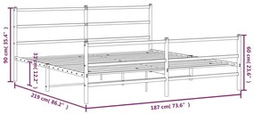 Estrutura de cama com cabeceira e pés 183x213 cm metal branco