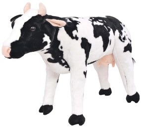 91342 vidaXL Brinquedo de montar vaca peluche preto e branco XXL