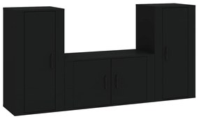Conjunto de 3 Móveis de Parede para TV Flix - Preto - Design Moderno
