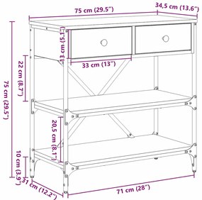 Mesa de Console Carvalho Artesanal 75x34.5x75 cm Madeira Engenheirada