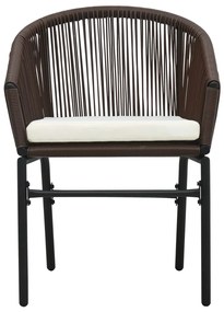 3 pcs conjunto de bistrô com almofadões vime PE castanho