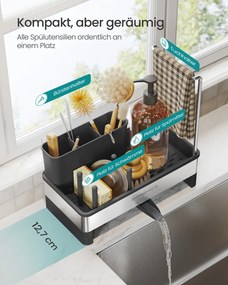 Organizador para lava-louças 12,7 x 24,7 x 23 cm com suporte para esponjas e escovas em Preto e prateado