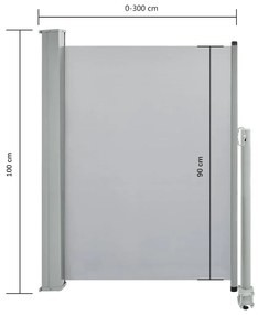 Toldo lateral retrátil para pátio 100x300 cm cinzento