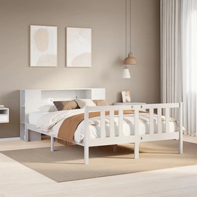 vidaXL Cama com estante sem colchão 150x200 cm pinho maciço branco
