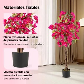 Conjunto 2 Árvores de buganvílias artificiais 120 cm Planta de jardim falsa decorativa em vaso com flores vermelho