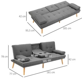 Sofá Cama Moothy com Porta-Copos - Cinzento - Design Moderno