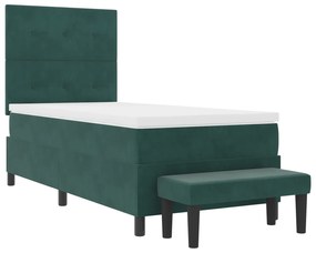 Cama Box Spring com Colchão &amp; Banco Verde Escura 90x200 cm Veludo