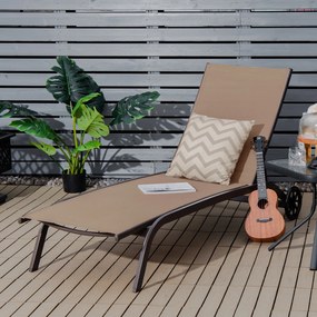 Conjunto de 2 espreguiçadeiras com rodas, tecido de secagem rápida e encosto reclinável em 6 posições, para exterior, piscina, pátio e jardim, castanh