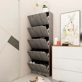 vidaXL Armário sapatos c/ 5 portas contrapl. 59x24x167cm cinza cimento
