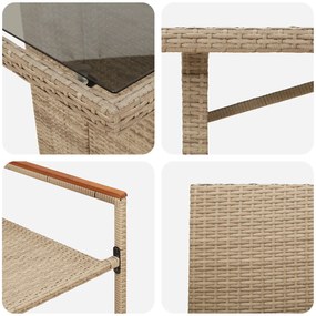 Conjunto de Jantar de Jardim de 7 Peças Bege em Poli Rattan